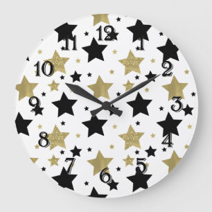 Goldene schwarze Sterne Große Wanduhr
