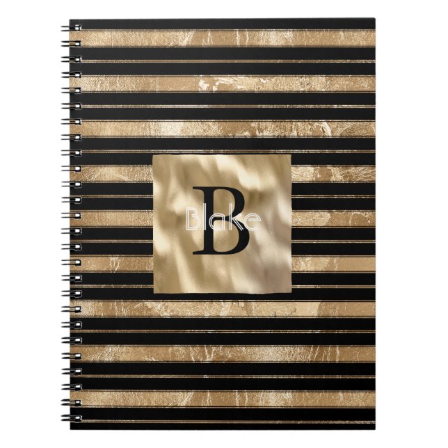 Goldene schwarze Streifen Monogramm Name Notizblock (Vorderseite)