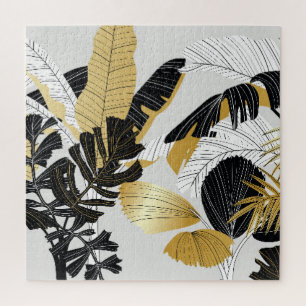 Goldene, schwarze tropische Pflanzen: Luxus. Puzzle