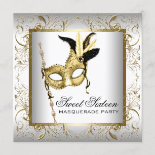 Goldene schwarze weiße Sweet Sixteen-Masquerade-Pa Einladung