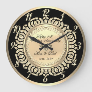 Goldene Schwirren Schwarz 25. Hochzeitstag  Große Wanduhr