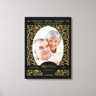 Goldene Schwünge auf Schwarz zum 50. Hochzeitstag Leinwanddruck