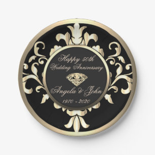 Goldene Schwünge Diamant 50. Hochzeitstag Pappteller