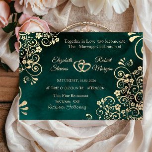Goldene Schwünge Smaragdgrüne Hochzeit  Einladung