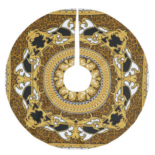 Goldene Scrolls für Tiere Seide Polyester Weihnachtsbaumdecke