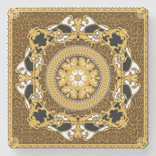 Goldene Scrolls für Tiere Seide Steinuntersetzer (Vorderseite)