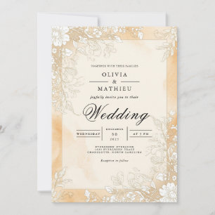 Goldene Sepia-Blüten-Hochzeit Einladung