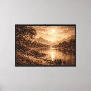 Goldene Sepia-Flussserenität Leinwanddruck