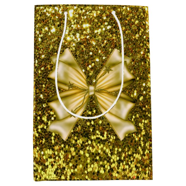 Goldene Sequenzen mit Bow Mittlere Geschenktüte (Vorderseite)