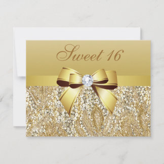 Goldene Sequinen, Bow & Diamond Sweet 16 Einladung