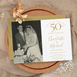 Goldene Signatur 50. Hochzeitstag Foto Einladung