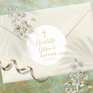 Goldene Signatur Gold Kreuz Taufe Runder Aufkleber