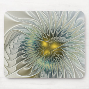 Goldene Silber-Blumen-Fantasie abstrakte Fractal-K Mousepad