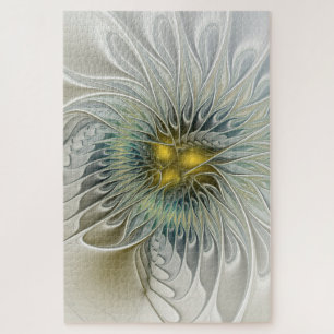 Goldene Silber-Blumen-Fantasie abstrakte Fractal-K Puzzle