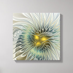 Goldene Silber-Blumen-Fantasie abstrakte Fraktal-K Leinwanddruck