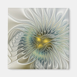 Goldene Silber-Blumen-Fantasie-Abstrakte Fraktal-K Magnet