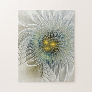 Goldene Silber-Blumen-Fantasie-Abstrakte Fraktal-K Puzzle