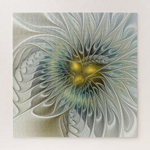 Goldene Silber-Blumen-Fantasie abstrakte Fraktal-K Puzzle