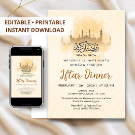 Goldene Silhouette-Moschee Geometrisches Iftar-Din Einladung