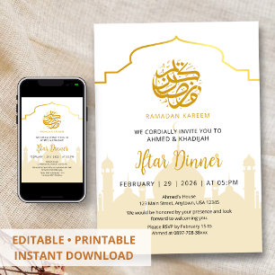 Goldene Silhouette Moschee Ramadan Iftar-Einladung Einladung
