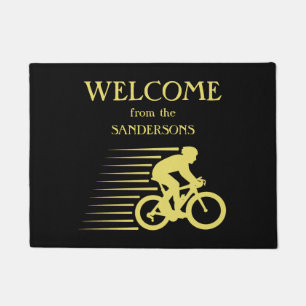 Goldene Silhouette Radfahrer willkommen Fußmatte
