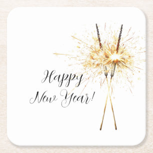 Goldene Silvester-Tag-Feier Funken Rechteckiger Pappuntersetzer