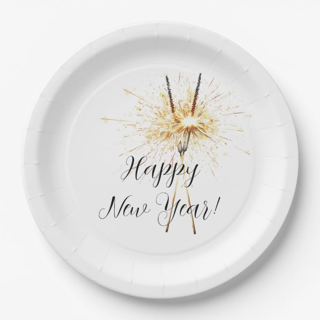 Goldene Silvester- und Neujahrsfeier-Funkenschnee Pappteller (Vorderseite)