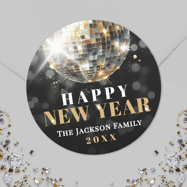 Goldene Silvesterparty Runder Aufkleber (Black Gold New Year's Eve Party Classic Round Sticker)