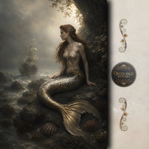 Goldene Sirenen-Schiffswrack-Dekoupage Seidenpapier