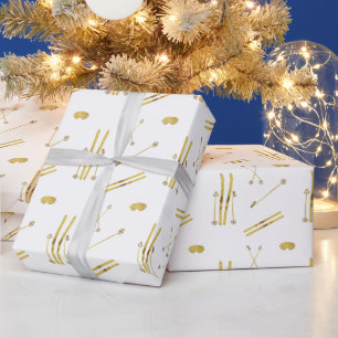 Goldene Skier und Polen   Heckskiermuster Geschenkpapier
