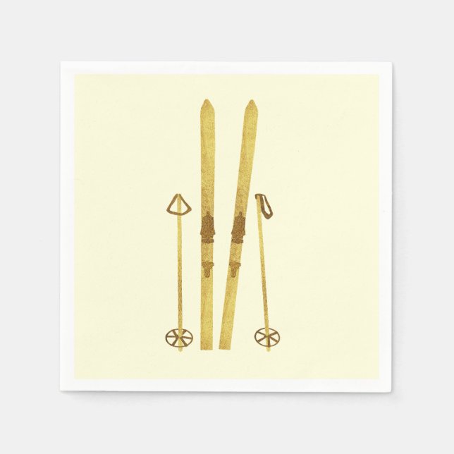 Goldene Skier und Polen | Retro Ski Illustration C Serviette (Vorderseite)