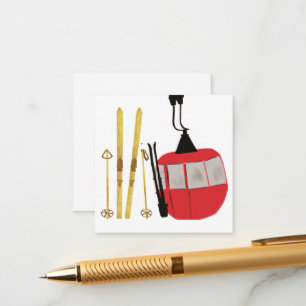 Goldene Skier und Polen   Retro Skilift Urlaub Begleitkarte