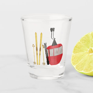 Goldene Skier und Polen   Retro Skilift Urlaub Schnapsglas