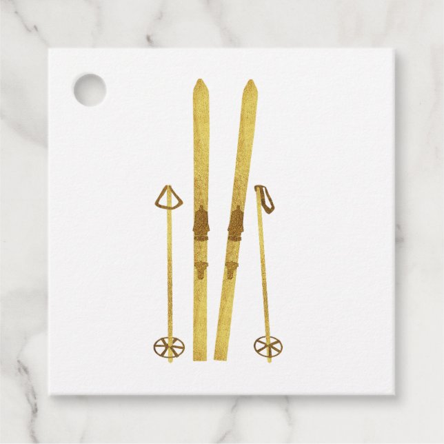 Goldene Skier und Polen | Retro-Skiurlaub Geschenkanhänger (Vorderseite)