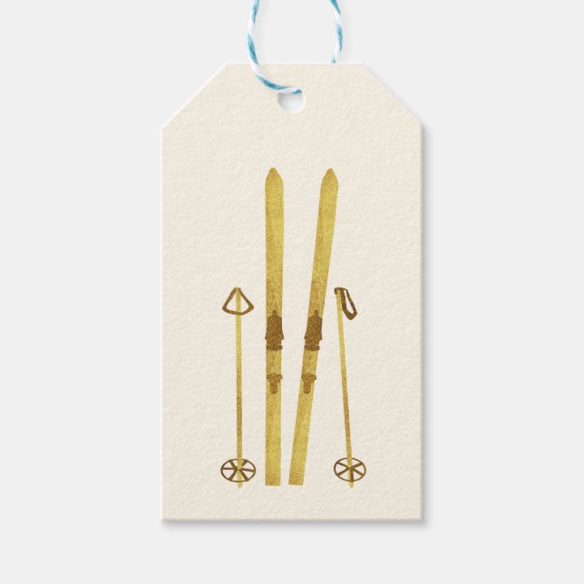 Goldene Skier und Polen | Vintager Skicreme Geschenkanhänger (Vorderseite)