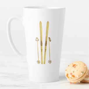 Goldene Skier und Stöcke Retro-Ski-Illustration Milchtasse