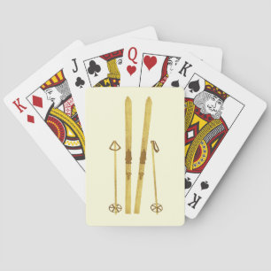 Goldene Skier und Stöcke   Retro-Ski-Illustration  Spielkarten