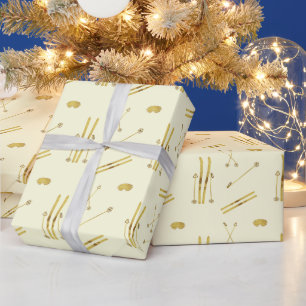 Goldene Skier und Stöcke   Retro-Skimuster Creme Geschenkpapier
