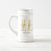 Goldene Skistöcke | Vintage-Ski-Illustration Creme