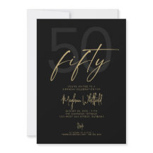 Goldene Skript Fifty Moderne schwarze 50. Geburtst