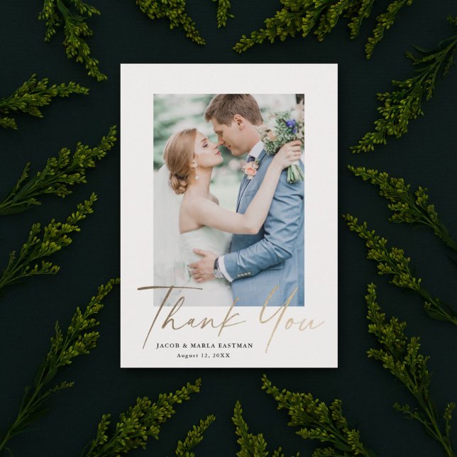 Goldene Skripte Moderne Minimale Foto Hochzeit Dankeskarte (Von Creator hochgeladen)