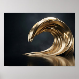 Goldene Skulpturwelle auf schwarzem Leinwanddruck Poster