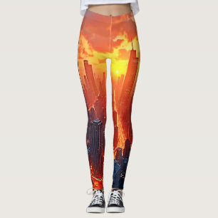 Goldene Skyline: Strahlendes Stadtuntergangskunst Leggings