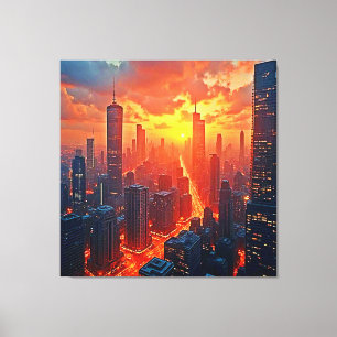 Goldene Skyline: Strahlendes Stadtuntergangskunst Leinwanddruck