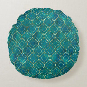 Goldene Smaragd-Geometrie Rundes Kissen