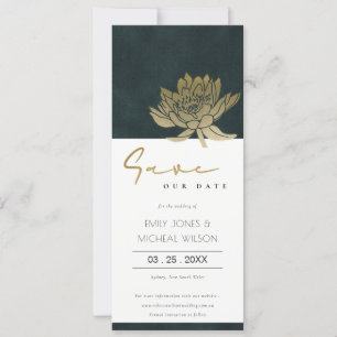GOLDENE SMARAGDGRÜNE LOTUS BLUMEN SAVE THE DATE EI EINLADUNG