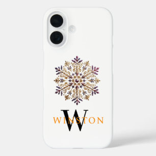 Goldene Snowflake-Magie Monogram iPhone 16 Hülle