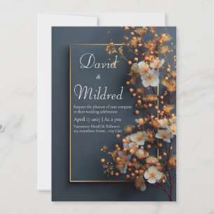 Goldene Solidago Weiße Blumen Schiefer Blau Hochze Einladung