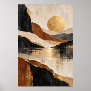 Goldene Sonne Abstrakte Berglandschaft Wandkunst Poster
