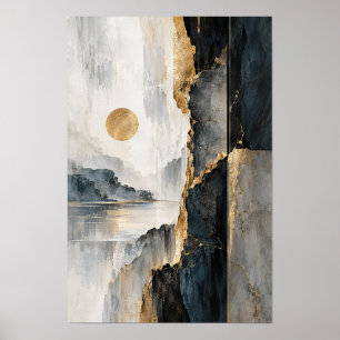 Goldene Sonne Neblige Abstrakte Landschaft Wandkun Poster